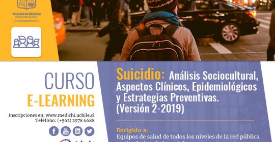 2ª versión del Curso E- Learning Suicidio: Análisis Sociocultural, Aspectos Clínicos, Epidemiológicos y Estrategias Preventivas (Versión 2-2019)